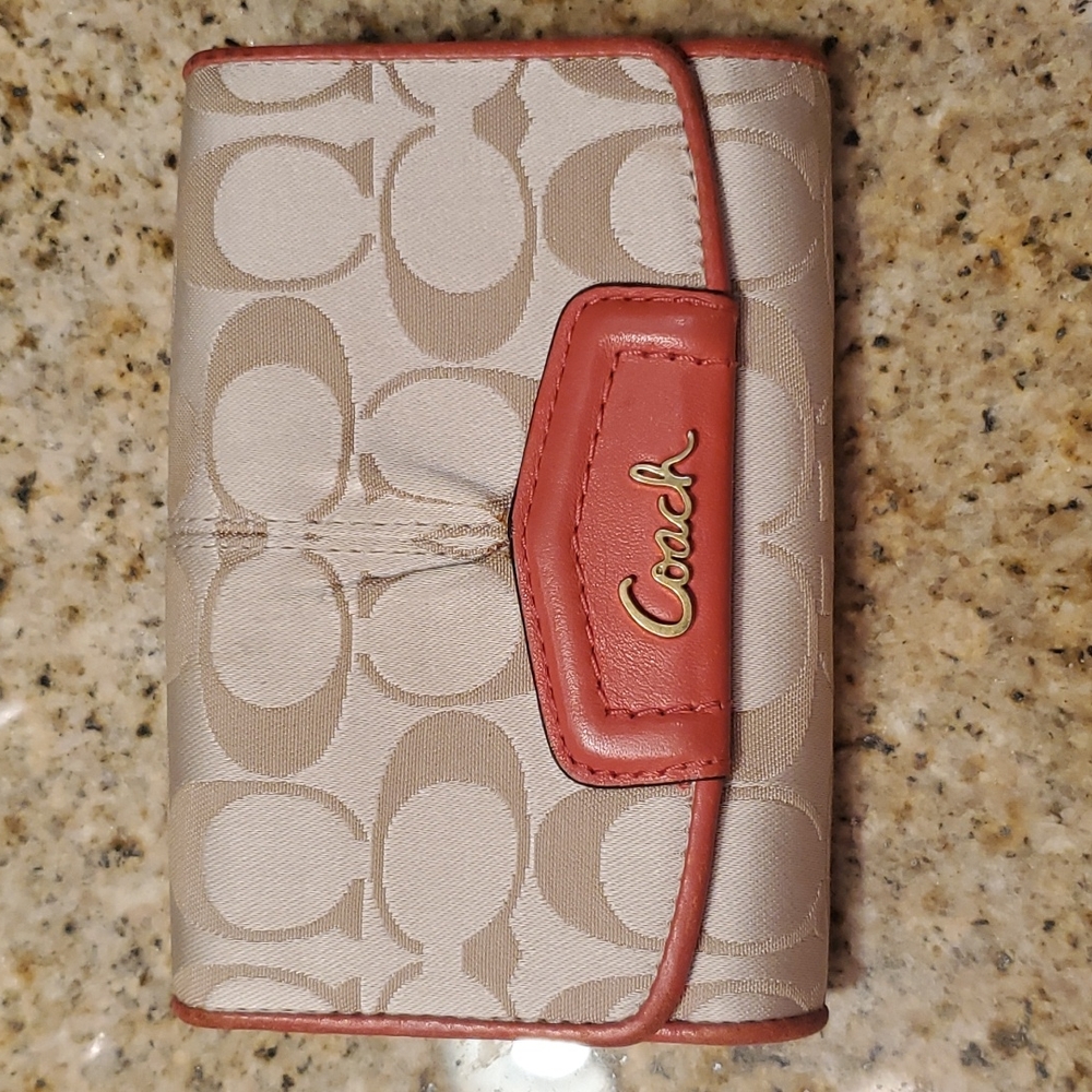Used Authentic Coach wallet, Tan and Orange